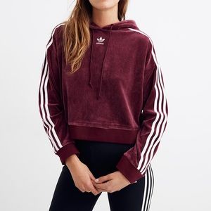 Adidas Originals Velvet / Velour Cropped Hoodie Maroon Red Women's Size XS